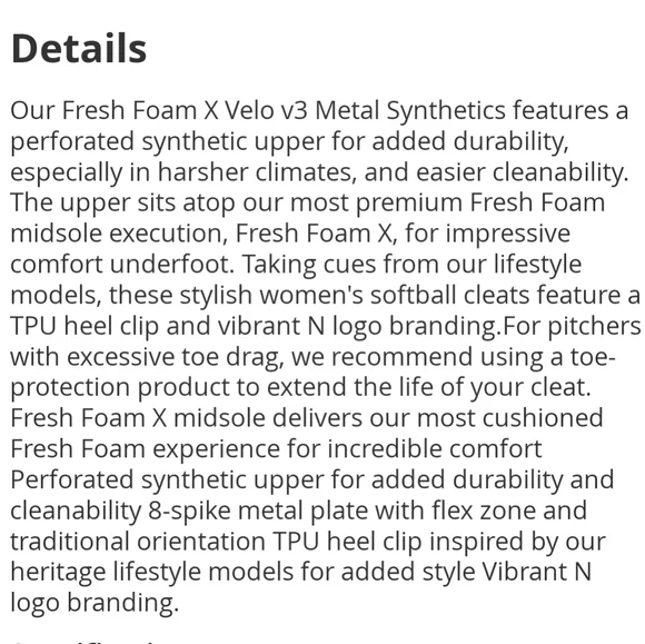 New Balance Fresh Foam X Velo v3 metal Softball Cleats SMVELOB3 - Picture 7 of 7